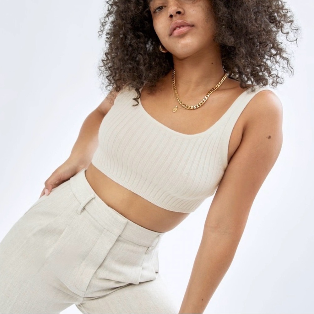 Wilfred Manila Ribbed Cream Crop Tank Small